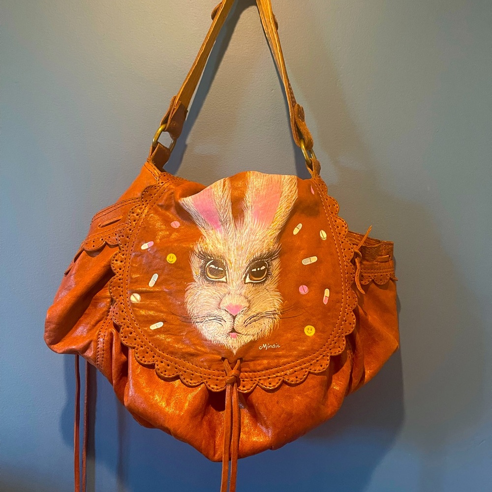❤️SOLD❤️ Happy Bunny painted 🎨 Lucky 🍀 Purse by Artist.
